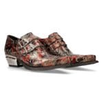 Chaussures New Rock 7960-S5 en cuir noir vintage à fleurs rouges et motif cachemire style western - Knighthood Store