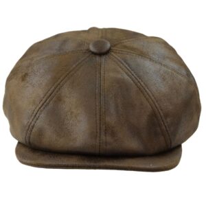 Mens 8 Panel Razor Baker Boy Hat PU Leather Blinders Newsboy Flat Cap Black Brown - Knighthood Store
