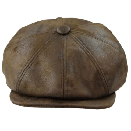 Mens 8 Panel Razor Baker Boy Hat PU Leather Blinders Newsboy Flat Cap Black Brown - Knighthood Store