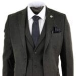 Abito da uomo in lana 3 pezzi, tweed, verde oliva e nero, vestibilità classica su misura - Knighthood Store
