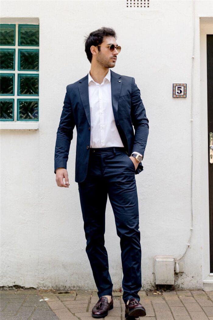 Herren 2-teiliger Sommer-Leinenanzug, Marineblau, Smart Casual, formell, Business, Hochzeit, Slim Fit - Knighthood Store