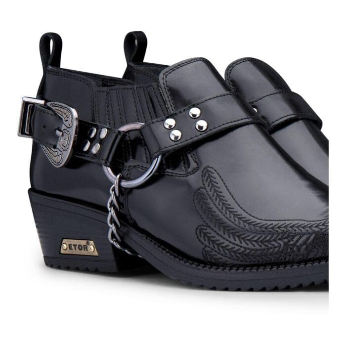 Zapatos estilo western de cuero genuino para hombre, con águila estadounidense, charol brillante, Wincklepickers, cinturón de cadena de metal, tacón cubano, vaquero de baile - Knighthood Store