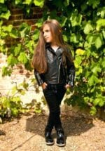 Girls Kids Real leather Biker Style Jacket Cross Zip Black Pink Age - Knighthood Store