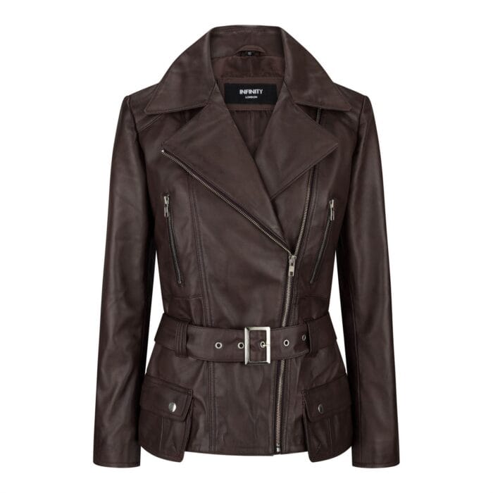 Trench Ladies Tan Black Teal Green Mid Length Designer Real Leather Jacket - Knighthood Store