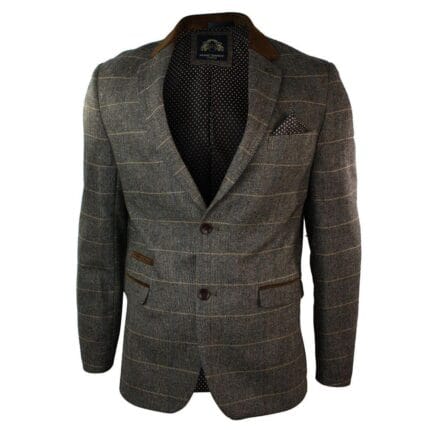 Herren Blazer, kariert, Vintage, Fischgrätenmuster, Tweed, hellbraun, tailliert - Knighthood Store