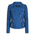 Giacca da motociclista da corsa in vera pelle blu morbida da donna e ragazza - Knighthood Store