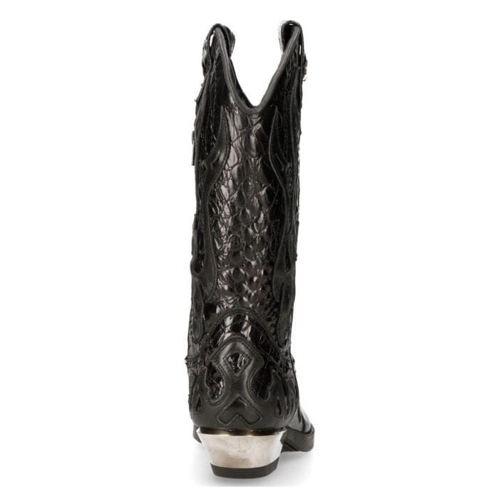 NEW ROCK M-7921-S1 BLACK FLAME BOOTS Black Leather Heavy Biker Western Cowboy - Knighthood Store