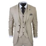 Costume 3 pièces homme à carreaux Prince de Galles crème beige, coupe ajustée, style mariage vintage - Knighthood Store