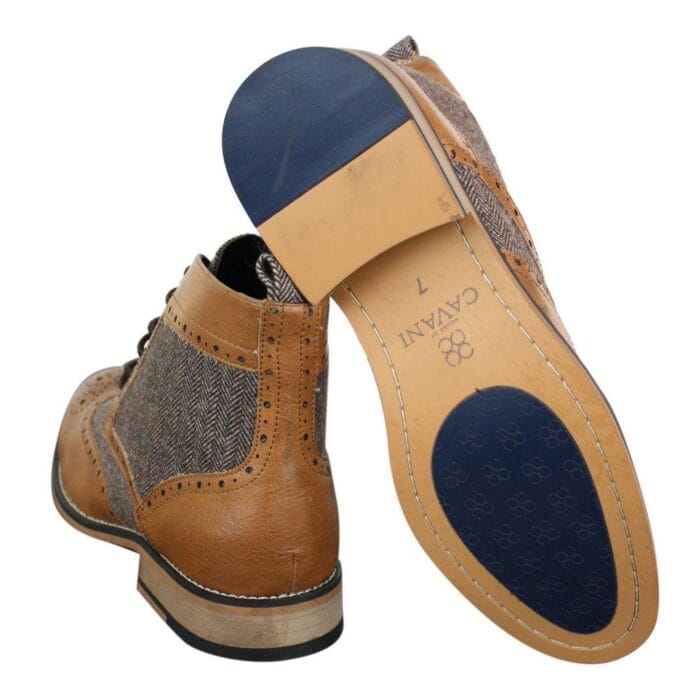Stivaletti da uomo in pelle con punta a spina di pesce in tweed Blinders Sherlock Vintage Classic - Knighthood Store
