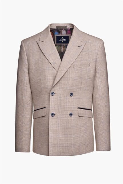 Herren Blazer Beige Zweireihig Tailored Fit Anzugjacke - Knighthood Store