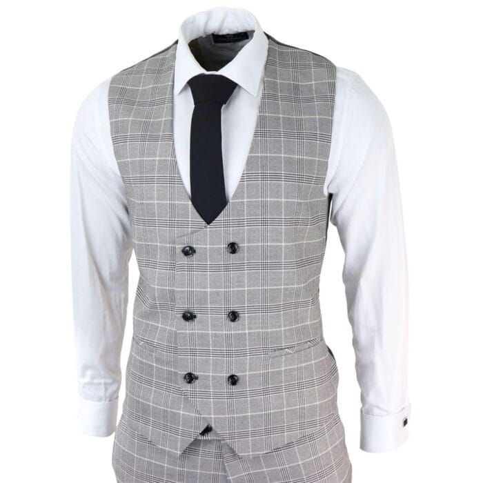 Abito da uomo Marc Darcy grigio a quadri Principe di Galles Ross Office Wedding Slim Fit Classico - Knighthood Store