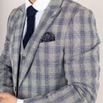 Abito da uomo 3 pezzi grigio blu a quadri classici, vestibilità su misura, abito formale - Knighthood Store