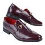 Mens Black Patent Shiny Slip On PU Snake Crocodile Leather Shoes Gold Buckle - Knighthood Store
