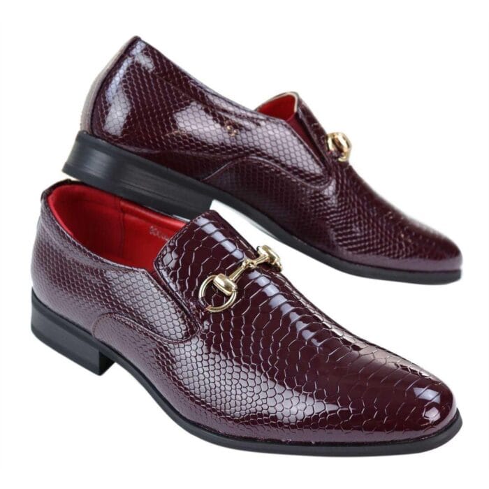 Herrenschuhe aus schwarzem Lackleder mit glänzender PU-Schlangen-Krokodilleder und goldener Schnalle - Knighthood Store