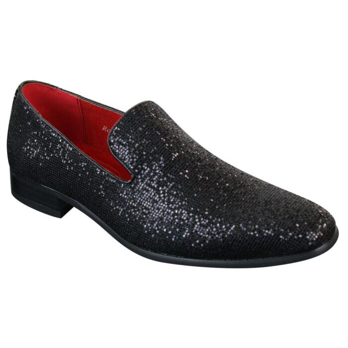 Mens Shiny Silver Gold Black Slip On Glitter Shoes Party Smart Patent Leather - Knighthood Store