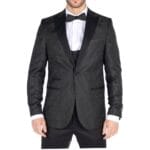 Giacca da smoking in stile Paisley da uomo, con gilet e giacca da smoking in broccato, vestibilità nera in raso - Knighthood Store