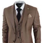 Mens Classic 3 Piece Suit Brown Pocket Chain Wedding Tailored Fit Vintage Formal - Knighthood Store