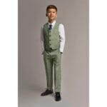 Boys 3 Piece Sage Green Check Suit Tweed Tailored Fit Wedding - Knighthood Store