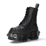 New Rock Boots WALL083C-S4 Unisex Metallic Schwarze Leder Plateau Gothic Stiefel - Knighthood Store