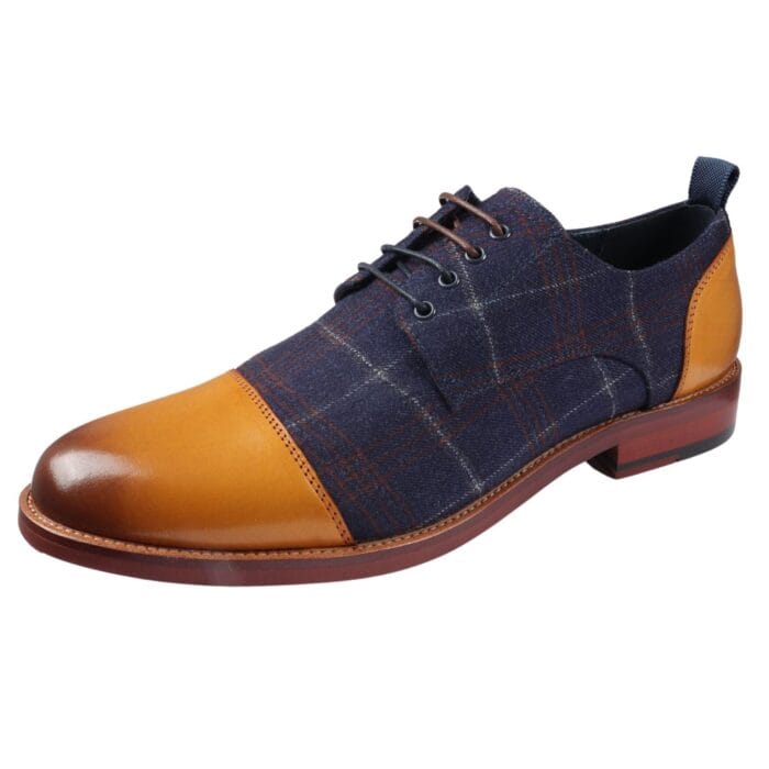 Men's Shoes Navy Tan Oxford Lace Up Leather Formal Dress Shoe - Knighthood Store