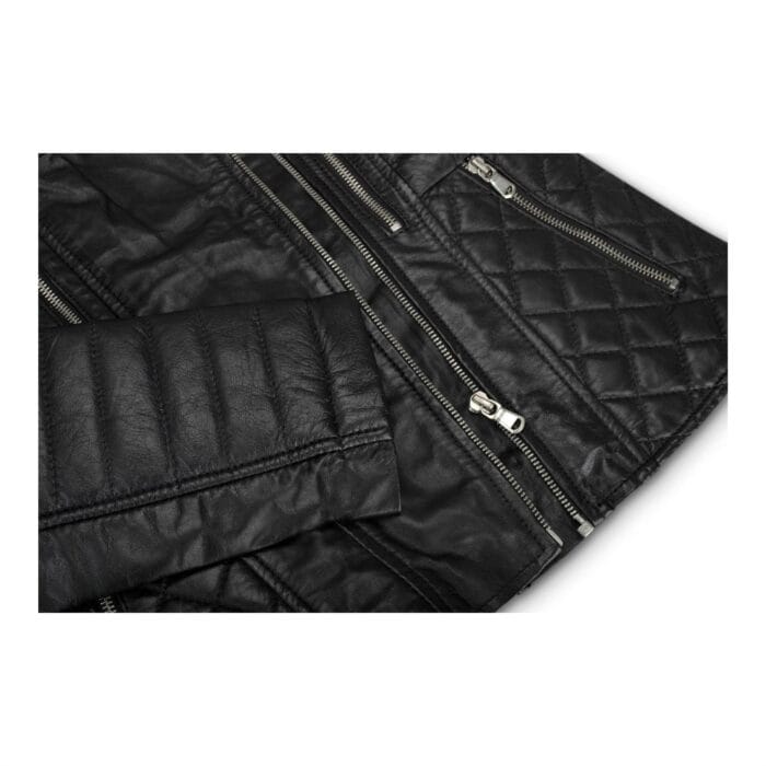 Giacca da motociclista in vera pelle da donna, nera, vestibilità slim - Knighthood Store
