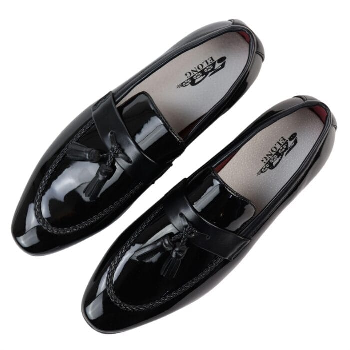 Mocassini da uomo in pelle verniciata, foderati, con nappe, scarpe eleganti - Knighthood Store