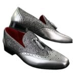 Scarpe eleganti da uomo con nappe lucide, da festa, in pelle verniciata, rosso argento, nero oro - Knighthood Store