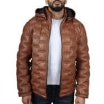 Giacca trapuntata in vera pelle da uomo con cappuccio, casual - Knighthood Store