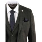 Abito da uomo in lana 3 pezzi, tweed, verde oliva e nero, vestibilità classica su misura - Knighthood Store