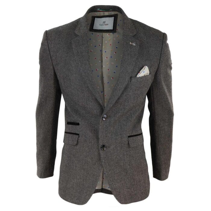 Giacca blazer in tweed a spina di pesce di lana Peaky Blinders da uomo, blu e marrone, vintage - Knighthood Store