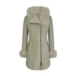 Veste 3/4 longue en peau de mouton véritable et daim de Toscane crème pour femme - Knighthood Store