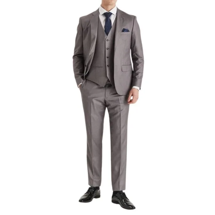 Edward - Men's Grey 3 Piece Stitch Lapel Classic Suit - Image 1