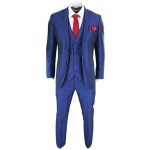 Traje de 3 piezas azul brillante para hombre, para boda, graduación, fiesta, corte entallado, elegante, formal - Knighthood Store