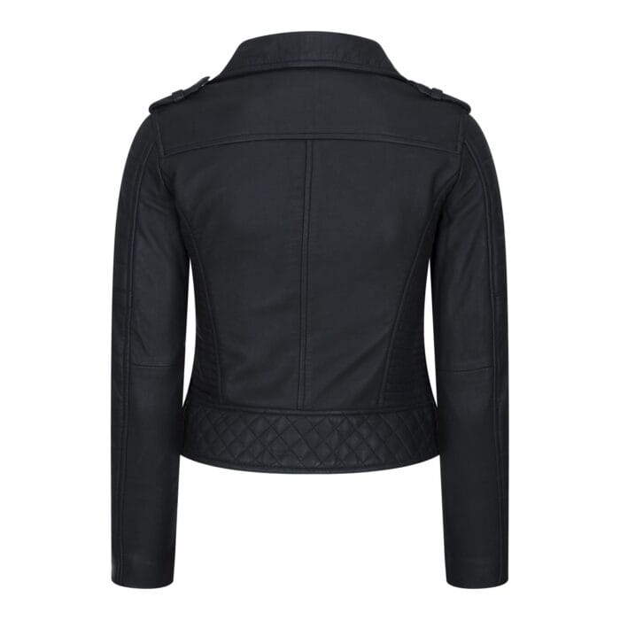 Womens Cross Zip Biker Leather Jacket Brando Matt Black Motorbike Slim Fit Vintage Retro - Knighthood Store
