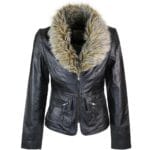 Giacca da donna in vera pelle nera corta, nuova, vintage, con collo in pelliccia sintetica - Negozio Knighthood