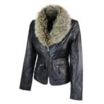 Giacca da donna in vera pelle nera corta, nuova, vintage, con collo in pelliccia sintetica - Negozio Knighthood