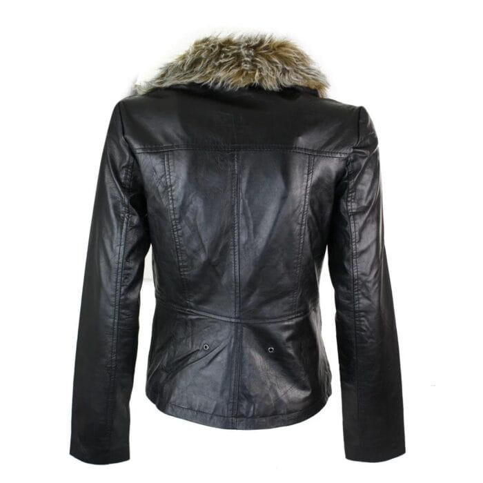 Giacca da donna in vera pelle nera corta, nuova, vintage, con collo in pelliccia sintetica - Negozio Knighthood