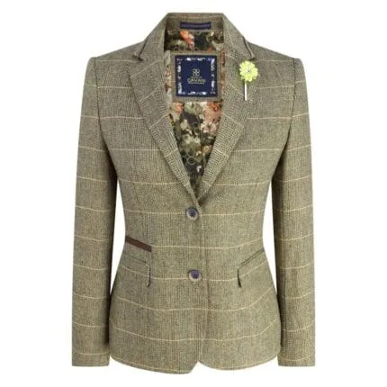 Women Classic Tweed Herringbone Check Tan Brown Slim Fit Vintage peaky blinders - Knighthood Store