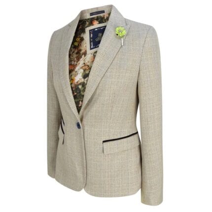 Blazer clásico de tweed con diseño de espiga en color crema y negro, corte entallado, de Peaky Blinders, para mujer - Knighthood Store