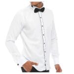 Mens Wing Collar Shirt Tuxedo White Black Piping Double Cuff Dinner Classic - Knighthood Store