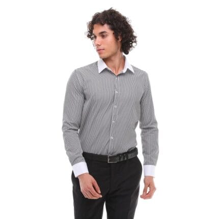 Camisa de vestir a rayas con botones para hombre, elegante, formal, cuello clásico - Knighthood Store