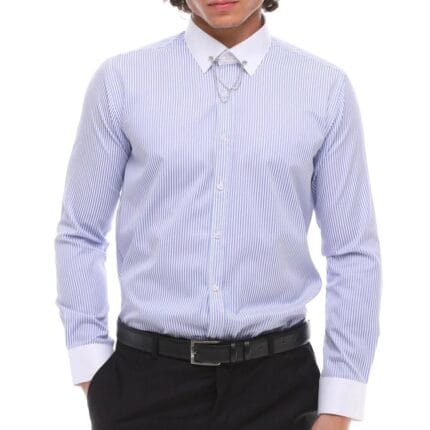 Camicia da uomo in popeline a righe con bottoni e catena, elegante e classica - Knighthood Store