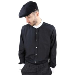 Camicia a spina di pesce Peaky Blinders da uomo con colletto staccabile e bottoni penny senza colletto - Knighthood Store
