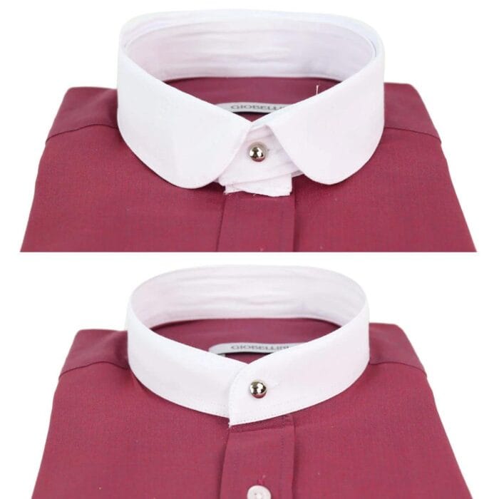 Camicia a spina di pesce Peaky Blinders da uomo con colletto staccabile e bottoni penny senza colletto - Knighthood Store