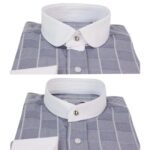 Mens Peaky Blinders Shirt Removable Collar Penny Button Check Nehru Collarless - Knighthood Store