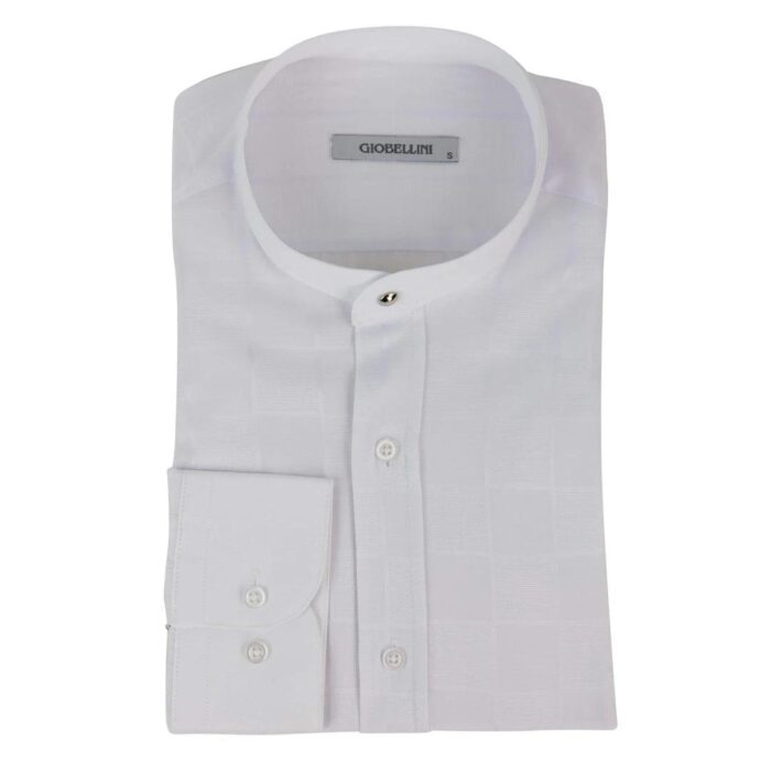 Mens Peaky Blinders Shirt Removable Collar Penny Button Check Nehru Collarless - Knighthood Store