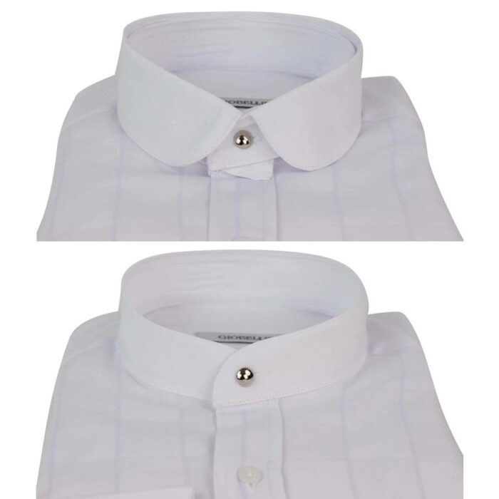Mens Peaky Blinders Shirt Removable Collar Penny Button Check Nehru Collarless - Knighthood Store