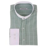 Mens Peaky Blinders Shirt Removable Collar Penny Button Check Nehru Collarless - Knighthood Store