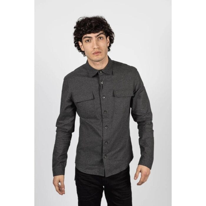 Camisa informal elegante para hombre, gris, azul marino, corte holgado, clásica, con botones y bolsillos - Knighthood Store