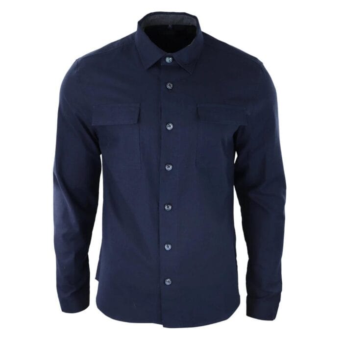 Camisa informal elegante para hombre, gris, azul marino, corte holgado, clásica, con botones y bolsillos - Knighthood Store